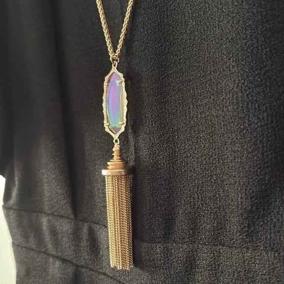 EUC [Kendra Scott] Everly Gold-Tone Iridescent Long Pendant Tassel Necklace - Picture 6 of 14